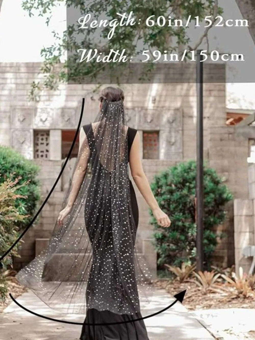 Black Long Wedding Veil - Picture 2 of 7